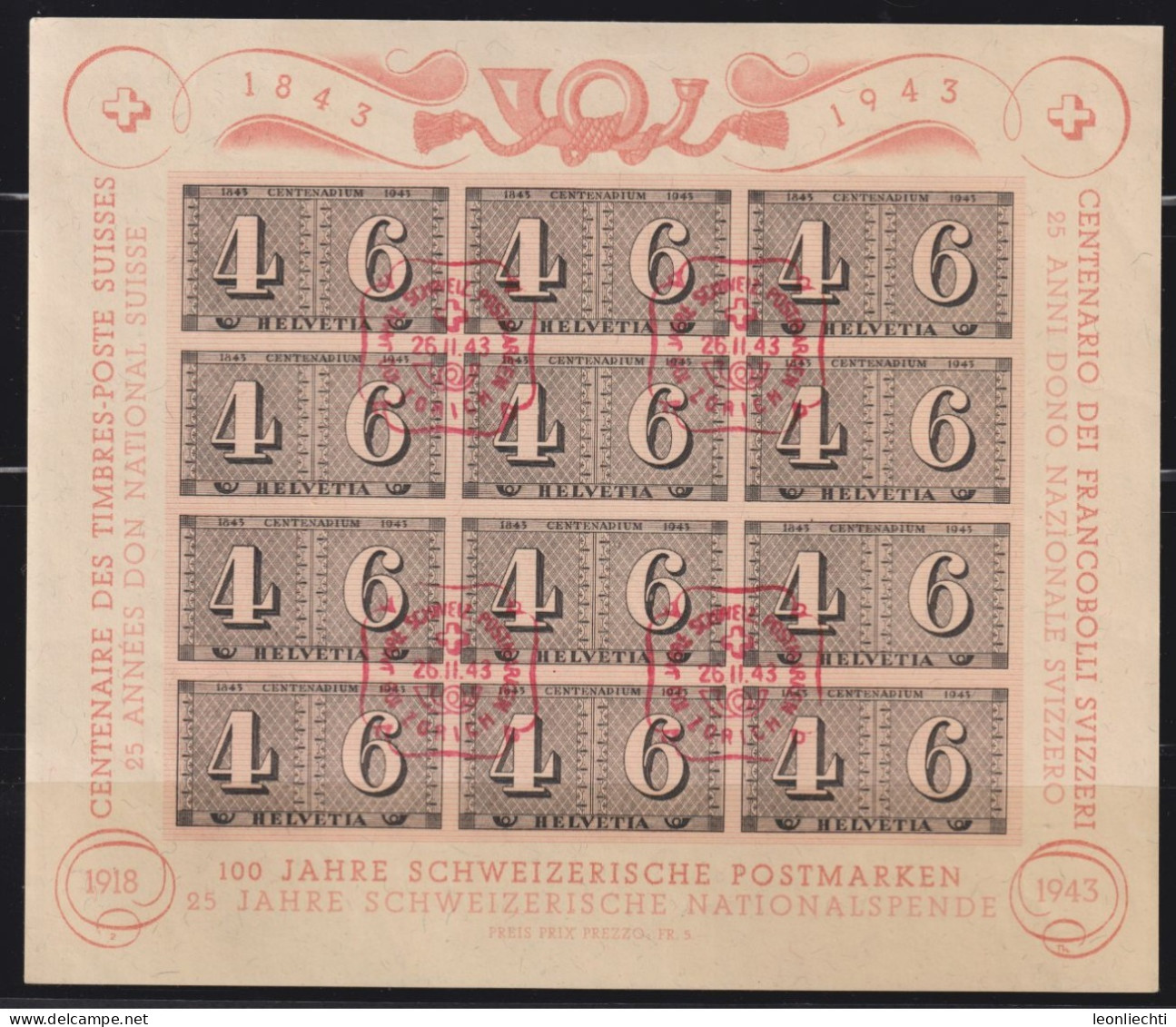 1943 Luxusblatt ⵙ Zum: W16, Mi: Bl.9 - Unused Stamps