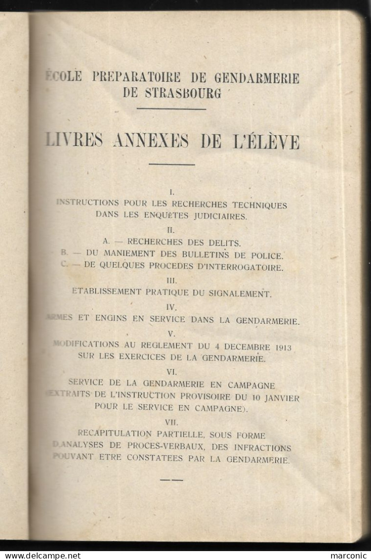 ECOLE PREPARATOIRE De GENDARMERIE De STRASBOURG, LIVRES ANNEXES De L'ELEVE - 1926 - Other & Unclassified