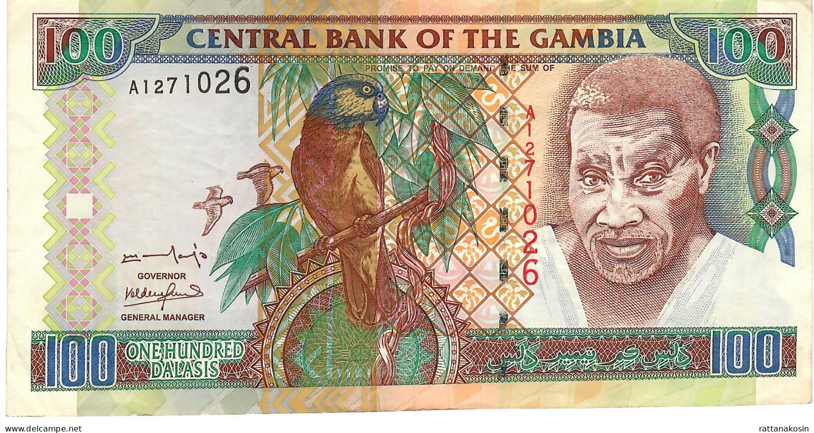 GAMBIA P24a 100 DALASI 2001   #A    Signature 12 (=FIRST SIGNATURE )    VF  NO P.h. - Gambia