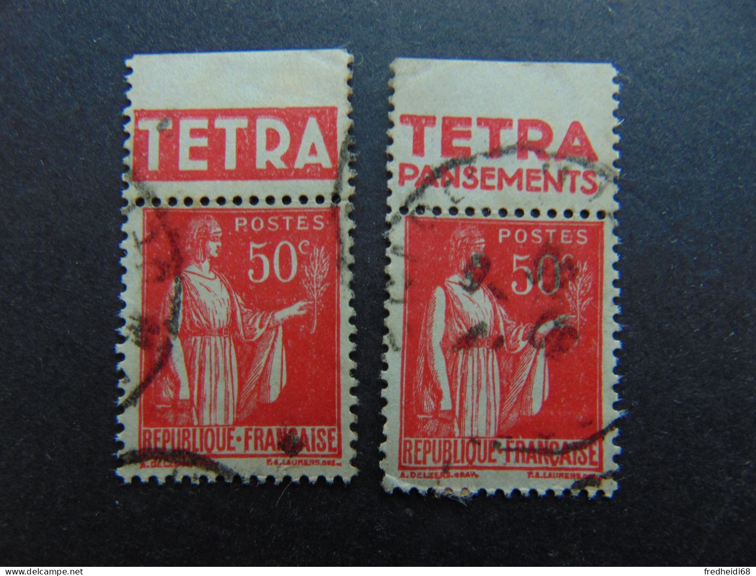 Très Beau Petit Lot De 2 Timbres à 0,50 Au Type Paix Avec Pub Tetra Oblitérés - Usados