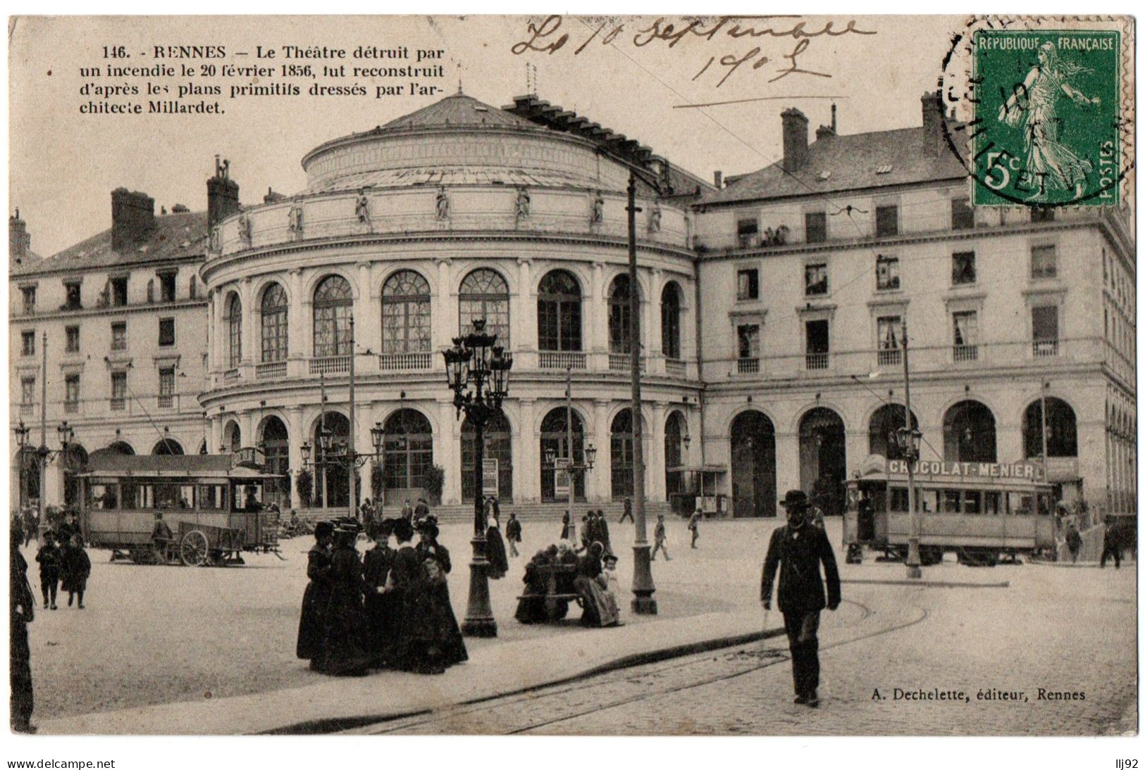 CPA 35 - RENNES (Ille Et Vilaine) - 146. Le Théâtre - Ed. A. Dechelette (tram) - Rennes