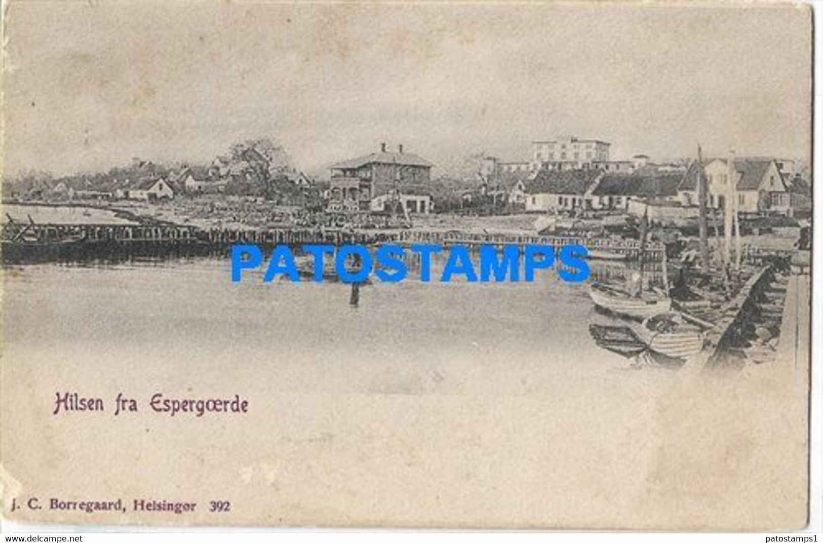 186313 DENMARK DANMARK GREETINGS FROM ESPERGOERDE VIEW PARTIAL & BOAT DAMAGED POSTAL POSTCARD - Denmark