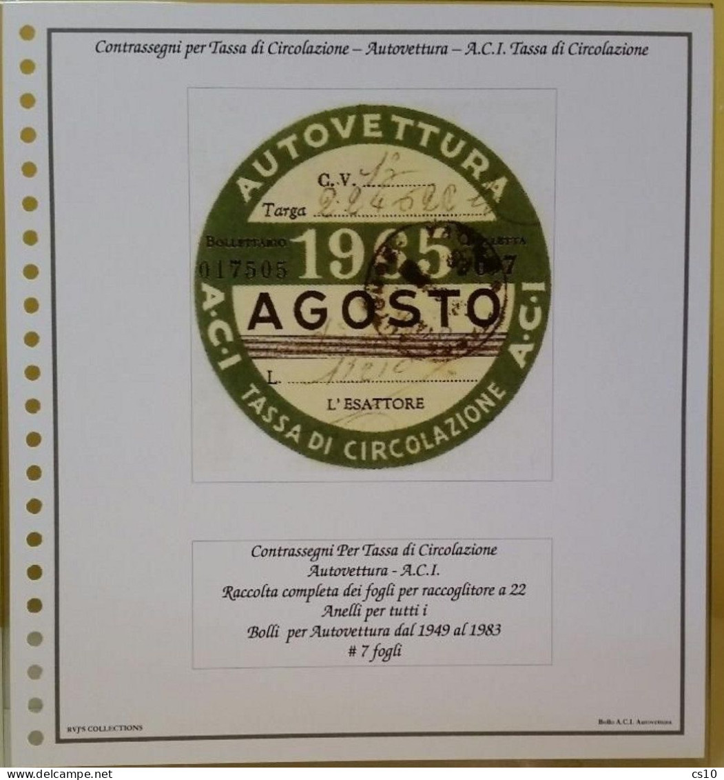 Bollo Auto ACI Tassa Circolazione AUTOVETTURA 1949/1983 Raccolta Fogli Aggiornamento 22anelli Standard - Fiscali