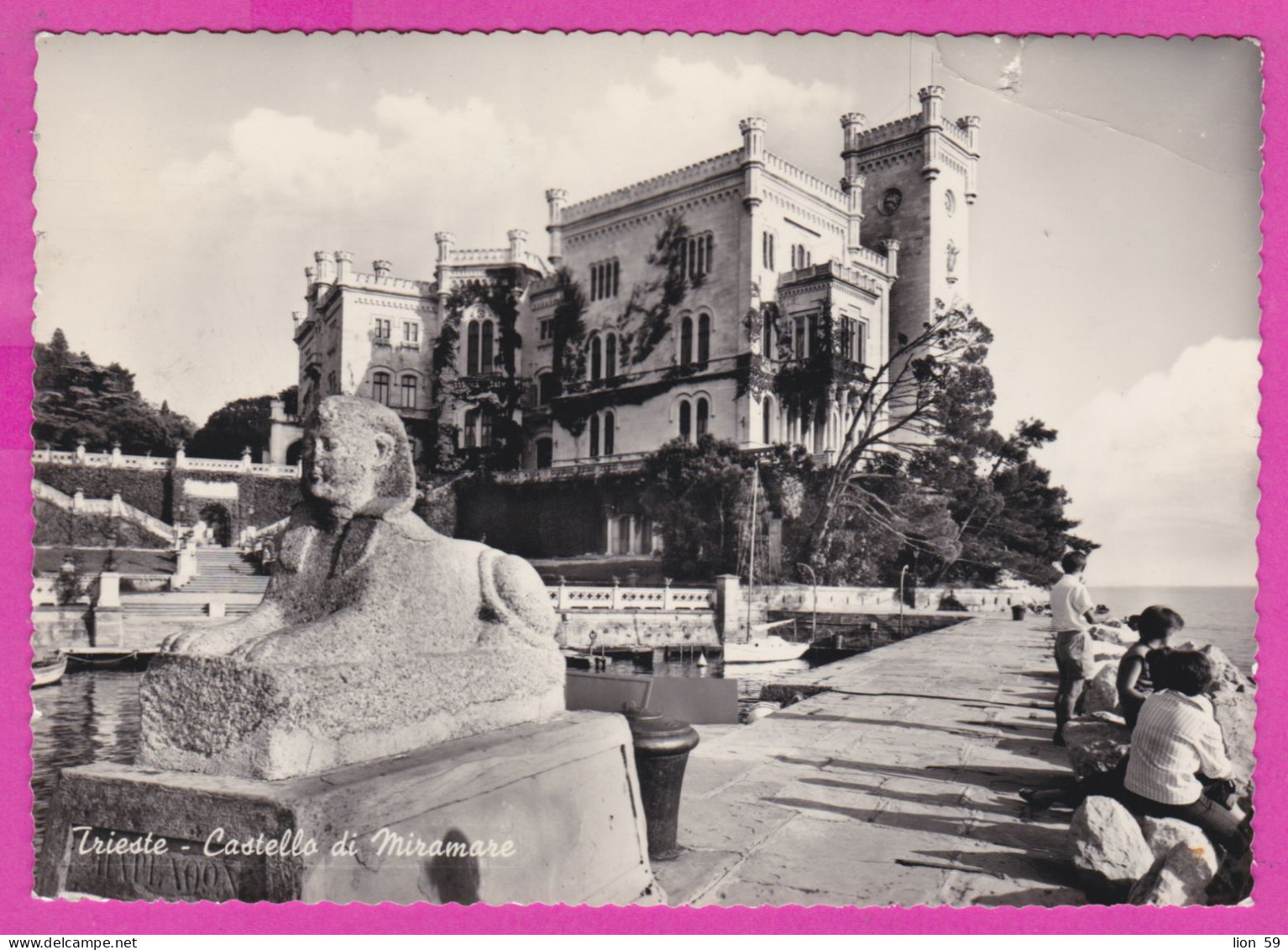 294004 / Italy - TRIESTE Miramare Castle Sphinx Statue PC 1963 USED 15 L Sistine Chapel By Michelangelo Flamme " Letter - 1961-70: Marcofilia