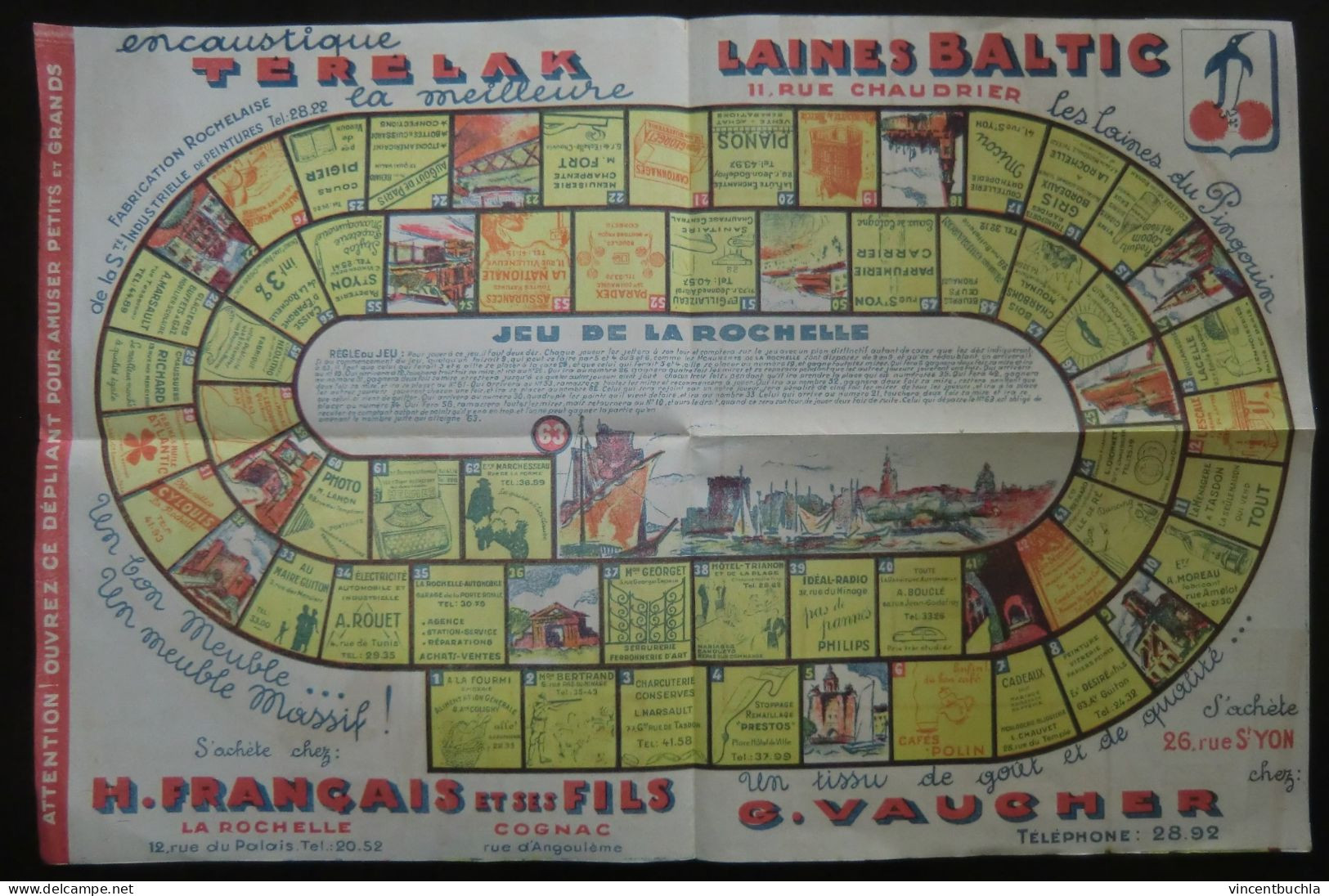 Plan De La Rochelle Des Années 1950 Jeu De L'Oie Publicités Magasins Impr Néolitho Rue De Tunis En Parfait état - Dépliants Turistici