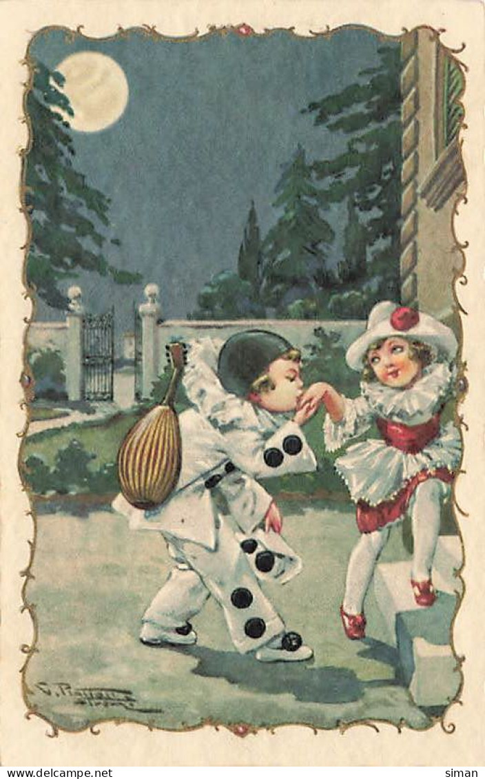 N°25010 - Carte Illustrateur Italien - Pierrot Avec Une Mandoline Faisant Le Baise-main à Colombine - Other & Unclassified