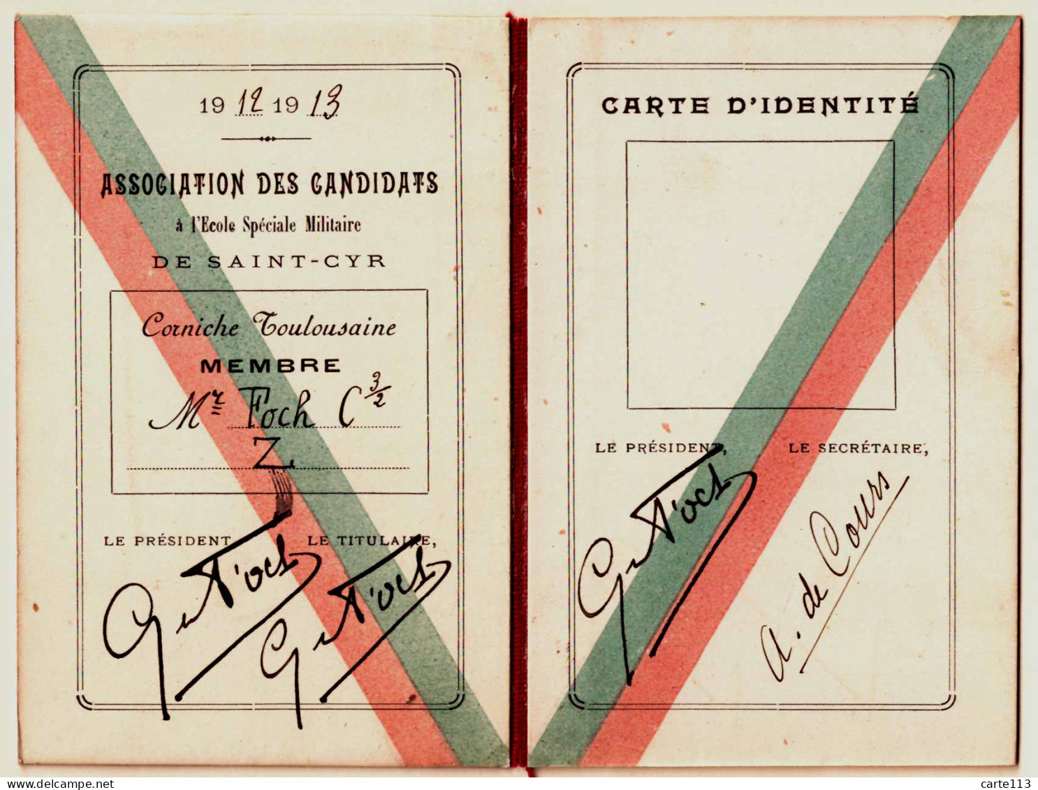 31 - PAP34656PAP - TOULOUSE - Corniche Toulousaine - Carte D'identité Cartonnée -1912-1913 - Très Bon état - HAUTE-GARON - Lidmaatschapskaarten