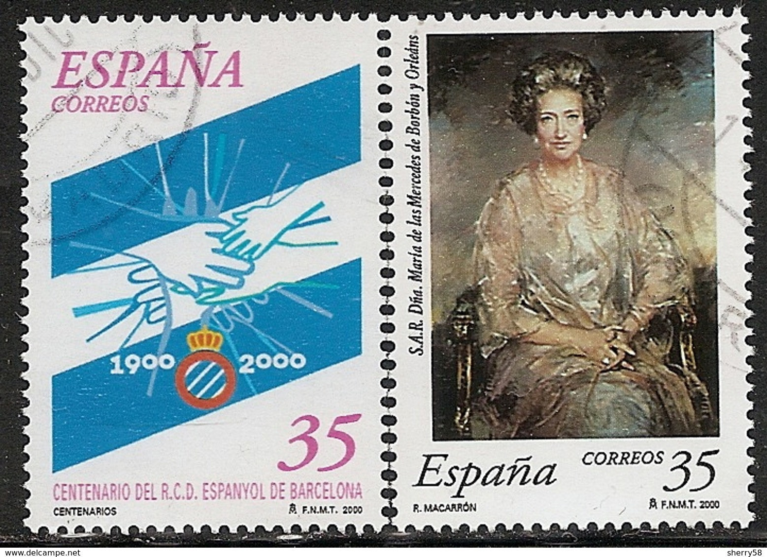 2000-ED. 3705 Y 3706-2 COMPLETAS- R.C.D. ESPANYOL DE FÚTBOL Y Mª DE LAS MERCEDES DE BORBÓN-USADO - Used Stamps