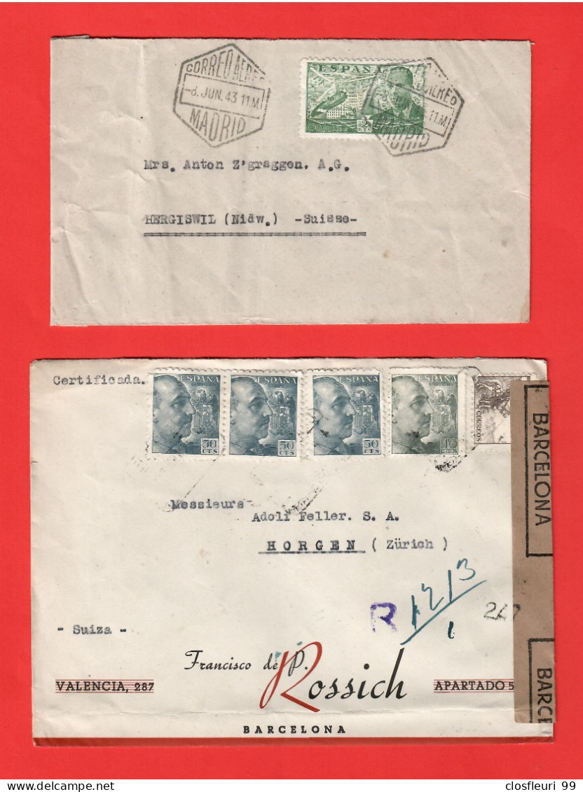 2 Lettres:  Correa Aires Madrid 8.juin 1943 Et 1945 / CENSURE - Marques De Censures Républicaines
