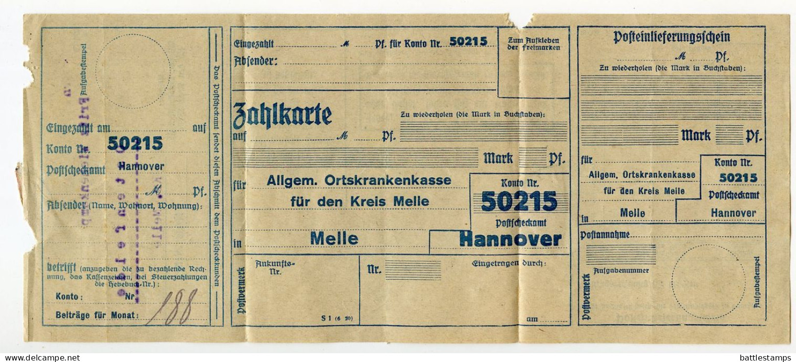 Germany 1928 Folded Zahlkarte; Melle - Allgem. Orskrankenkasse Für Den Kreis Melle; 15pf. Immanuel Kant - Briefe U. Dokumente