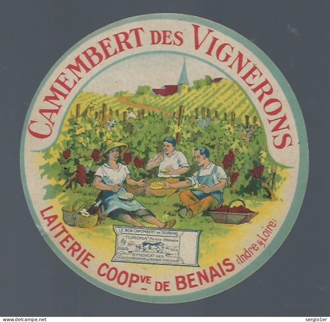 Etiquette Fromage  Camembert Des Vignerons Laiterie Coop De Benais Indre Et Loire 37 "repas Au Bord Des Vignes" - Fromage