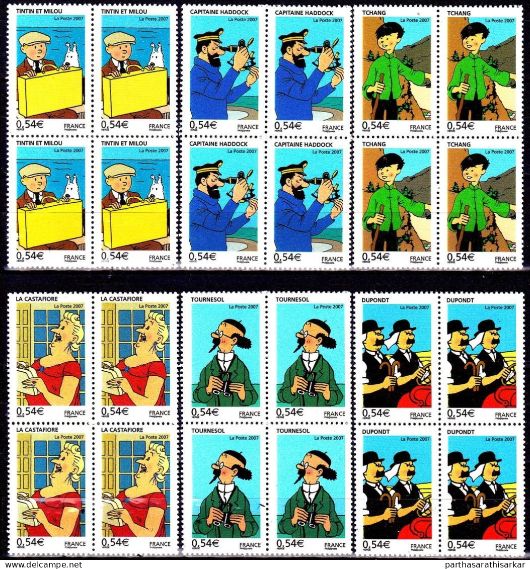 FRANCE 2007 THE VOYAGE OF TINTIN BLOCK OF 4 IN COMPLETE SET MNH - Bandes Dessinées