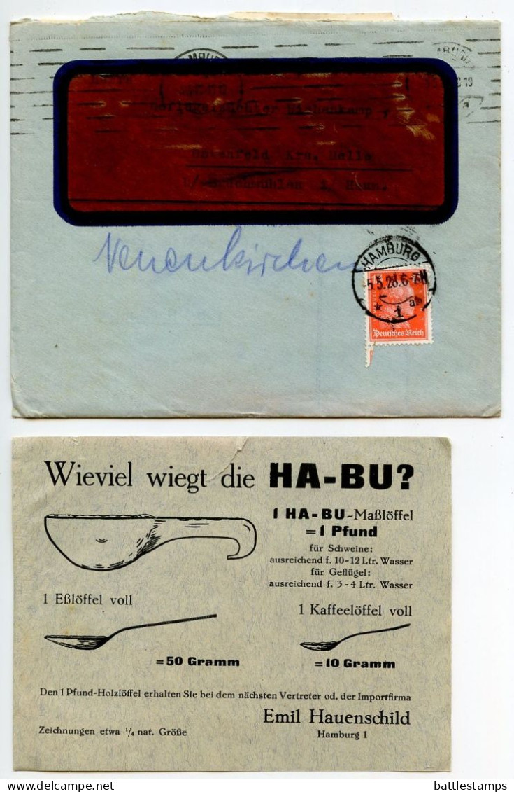 Germany 1928 Cover W/ Letter, Invoice, Advert, Zahlkarte; Hamburg - Emil Hauenschild To Ostenfelde; 15pf. Immanuel Kant - Storia Postale