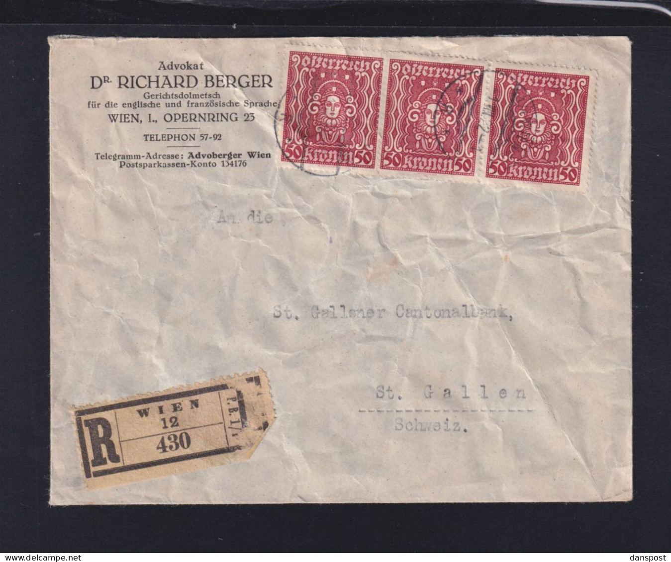 Österreich R-Brief 1922 Nach Schweiz - Cartas & Documentos