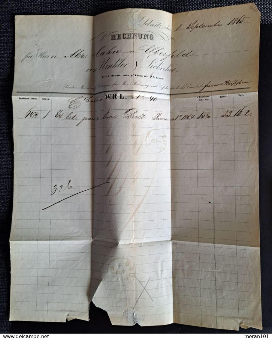 Sachsen 1865, Brief Rechnung SEBNITZ Nummerngitterstempel 104 - Saxe