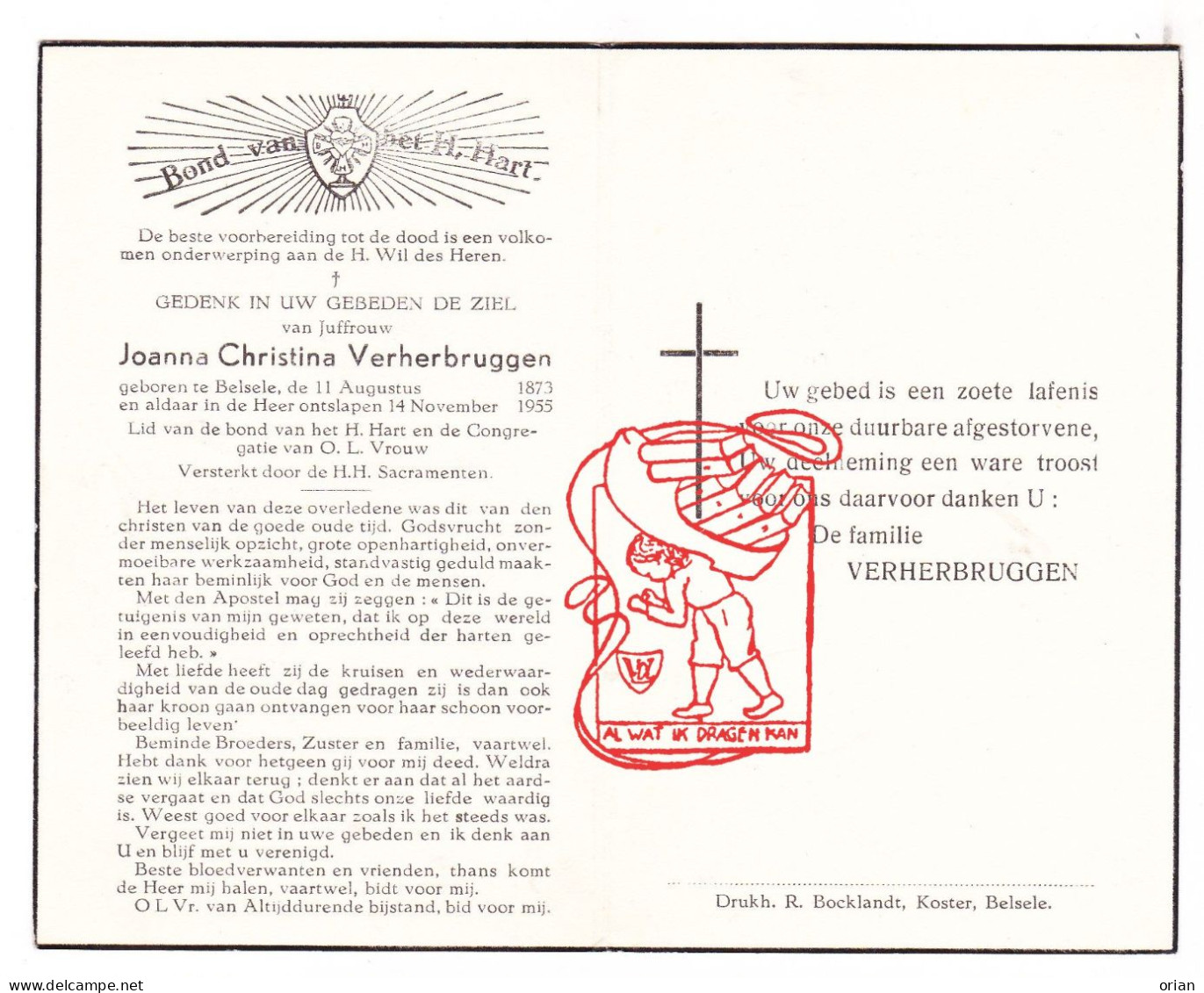 DP Juff. Joanna Christina Verherbruggen ° Belsele Sint-Niklaas 1873 † 1955 - Devotieprenten