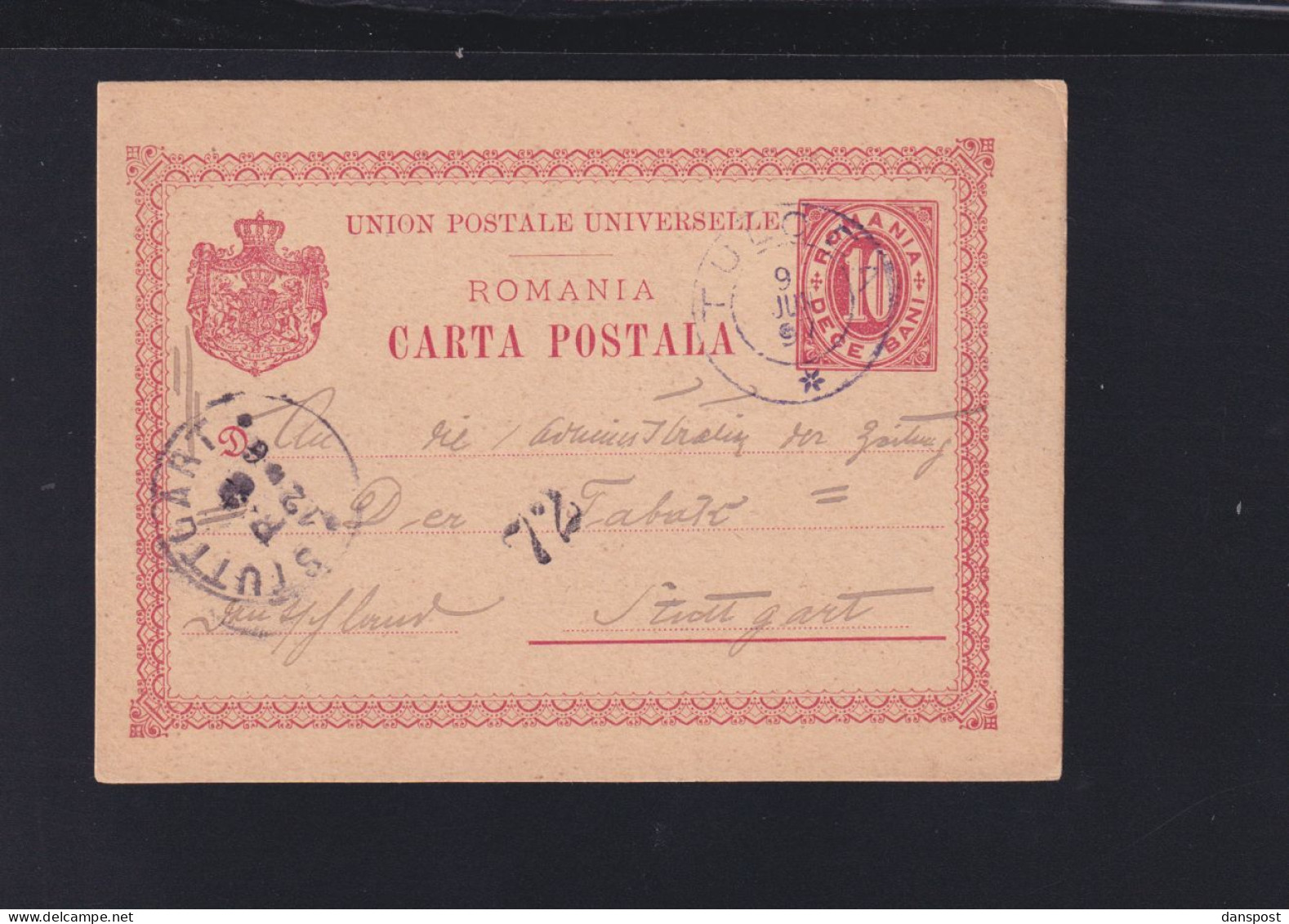 Rumänien Romania GSK 1897 Tulcea Nach Stuttgart - Brieven En Documenten