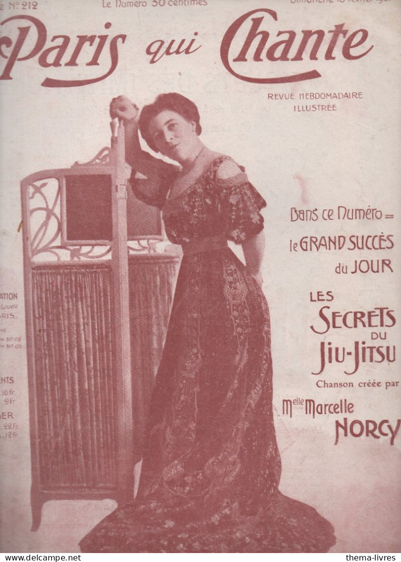 Revue PARIS QUI CHANTE N°212  Du 10 Fevrier 1907      Couverture MARCELLE NORCY   (CAT4088 /212) - Musica