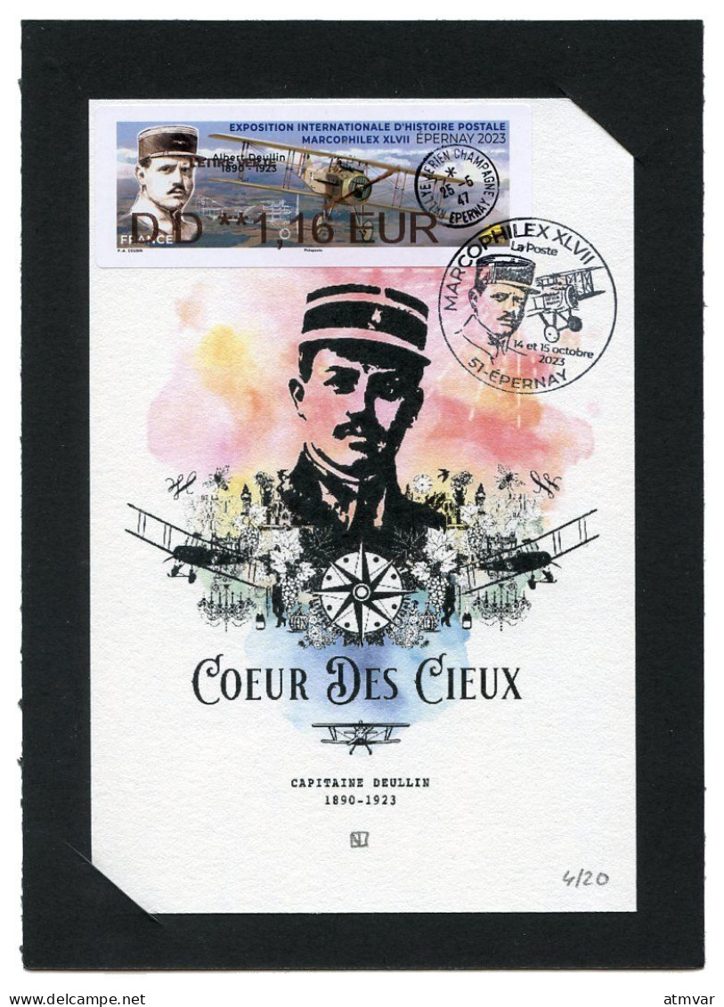 FRANCE (2023) Carte Maximum Card ATM LISA MARCOPHILEX XLVII Épernay Capitaine Albert Deullin, Biplan - 2020-…