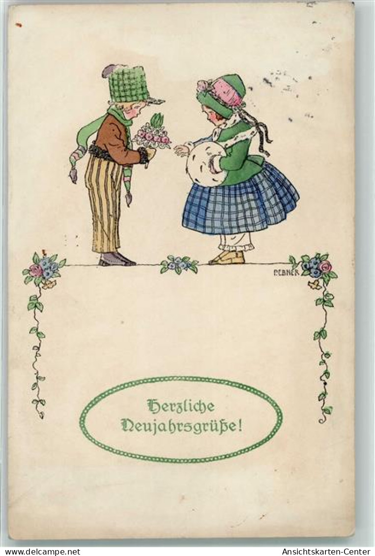 39292708 - Neujahr Kinderpoesie Blumen , Muff AK - Ebner, Pauli