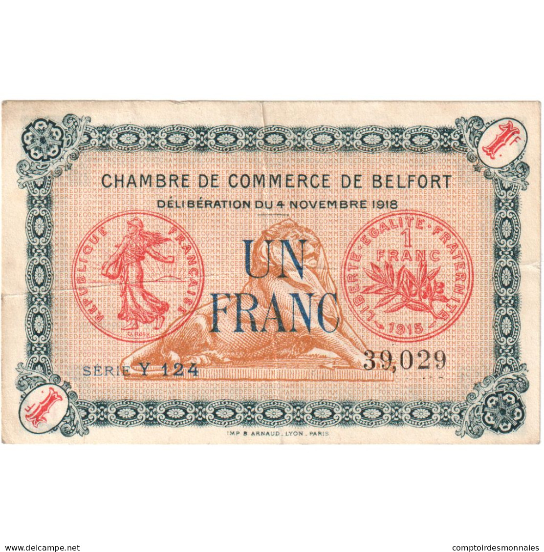 France, Belfort, 1 Franc, 1918, TB, Pirot:23-40 - Chamber Of Commerce