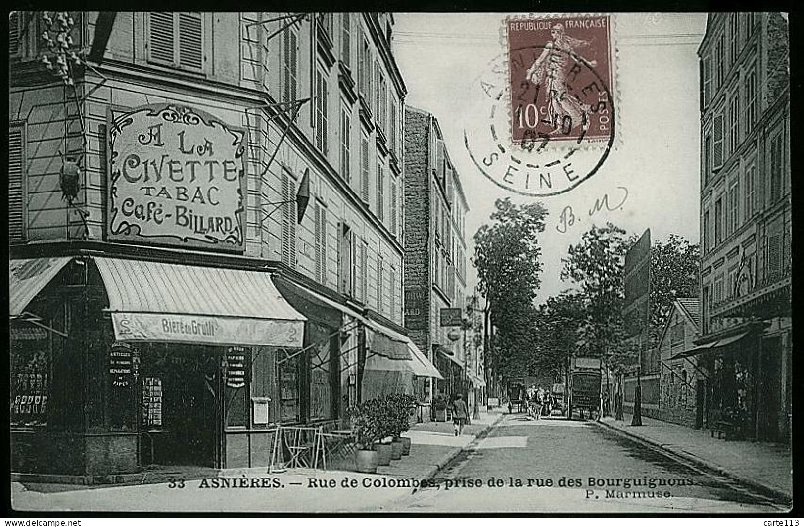 92 - T2404CPA - ASNIERES - Rue De Colombes Prise De La Rue Des Bourguignons (café Tabac A LA CIVETTE) - Très Bon état - - Asnieres Sur Seine