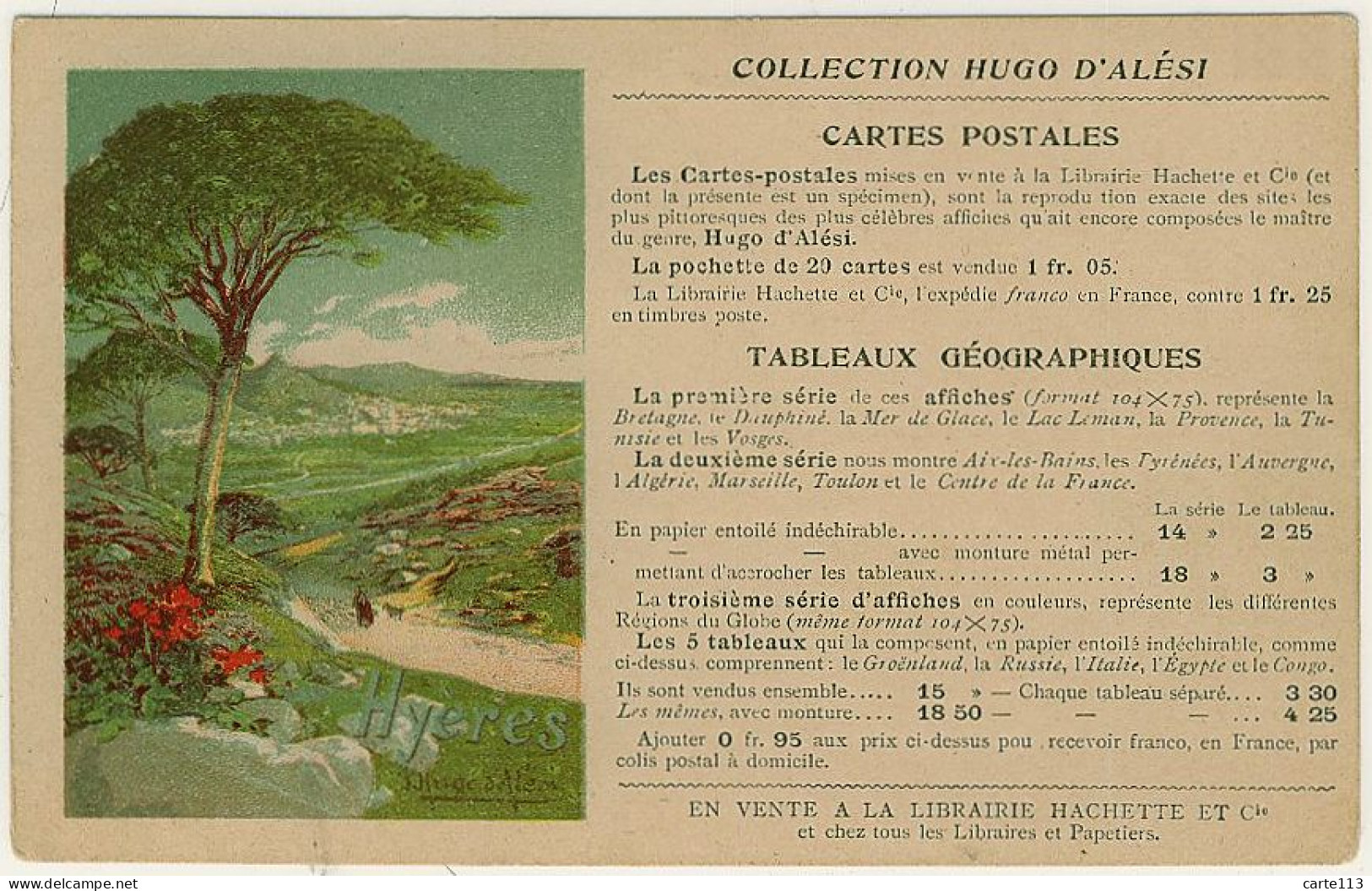 83 - T3281CPA - HYERES (HUGO D'ALESI) - Carte Publiciatire - Spécimen HACHETTE - Parfait état - VAR - Hyeres