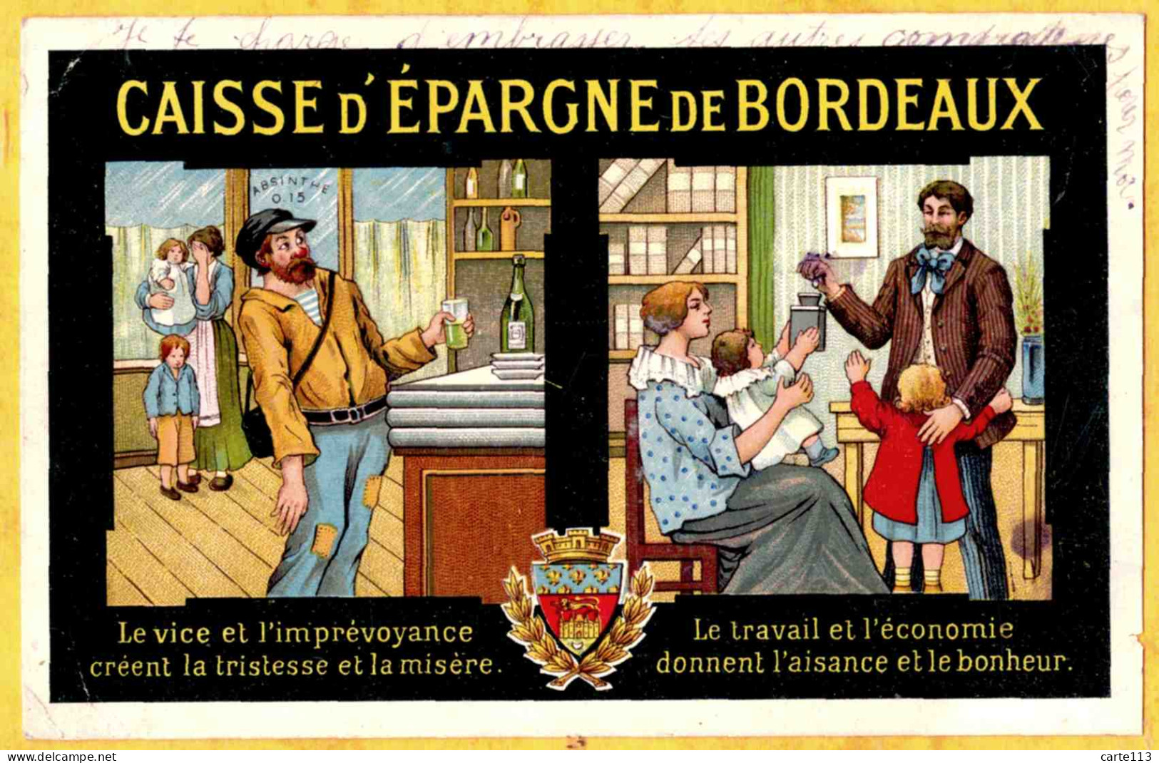 33 - T28693CPA - BORDEAUX - CAISSE D'EPARGNE  - Le Vice Et L'imprévoyance … - Bon état - GIRONDE - Bordeaux