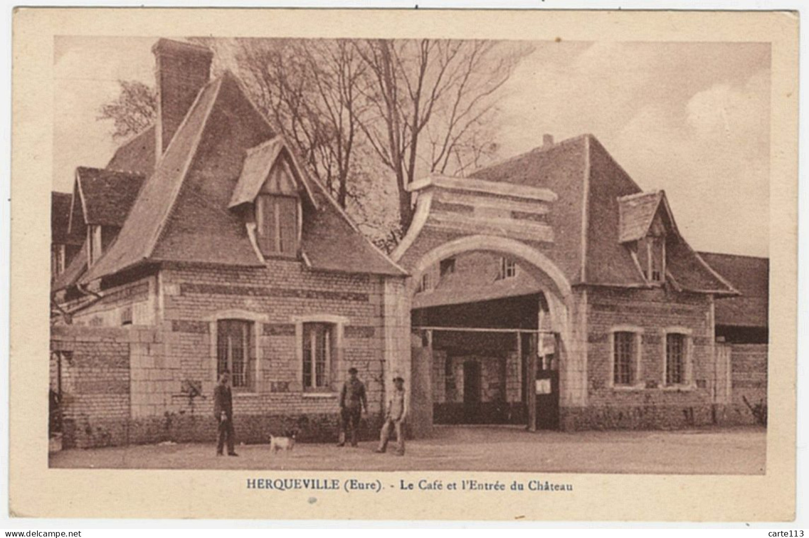 27 - B26238CPA - HERQUEVILLE - Café Et Entree Du Château - Propriété De M. Renault - Très Bon état - EURE - Andere & Zonder Classificatie