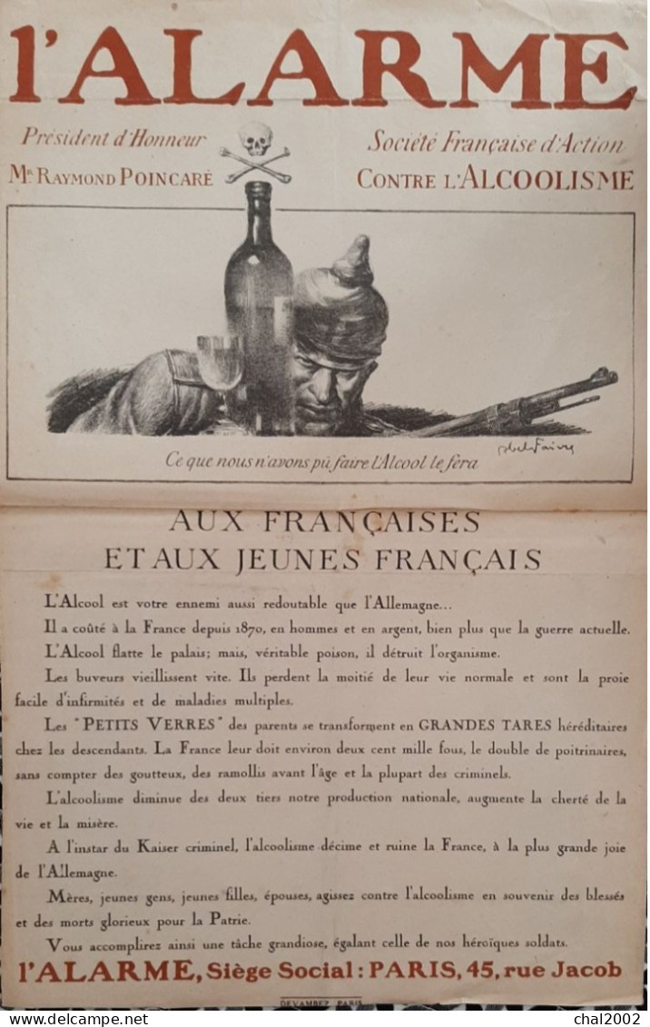 1914 1918 L'ALARME CONTRE L'ALCOOLISME    DEVEMBEZ PARIS - Documents Historiques