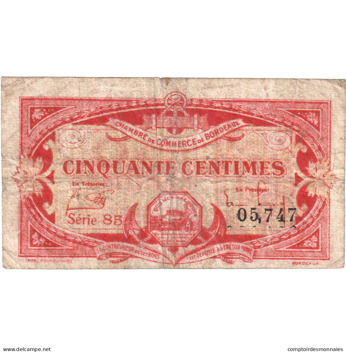 France, Bordeaux, 50 Centimes, B, Pirot:30-24 - Chamber Of Commerce