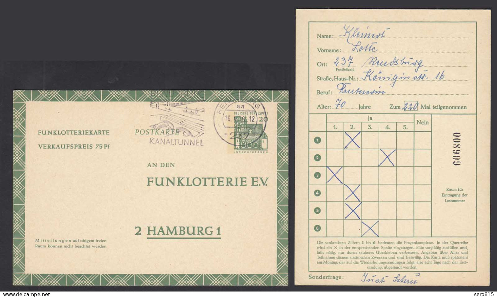 BRD Bund Funklotterie Postkarte FP 12 Rendsburg 1969     (30673 - Otros & Sin Clasificación
