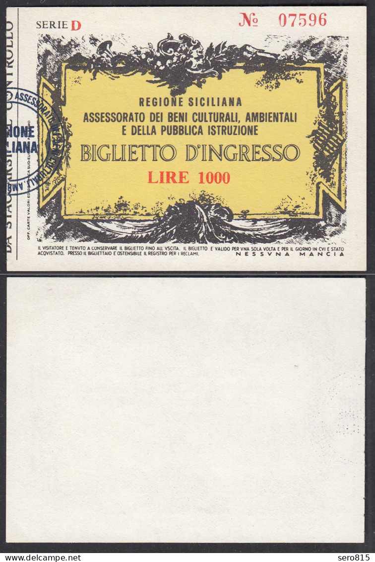 Italien - Italy 1000 Lire Biglietto Assessorato Dei Beni Culturali AUNC  (28786 - Other & Unclassified