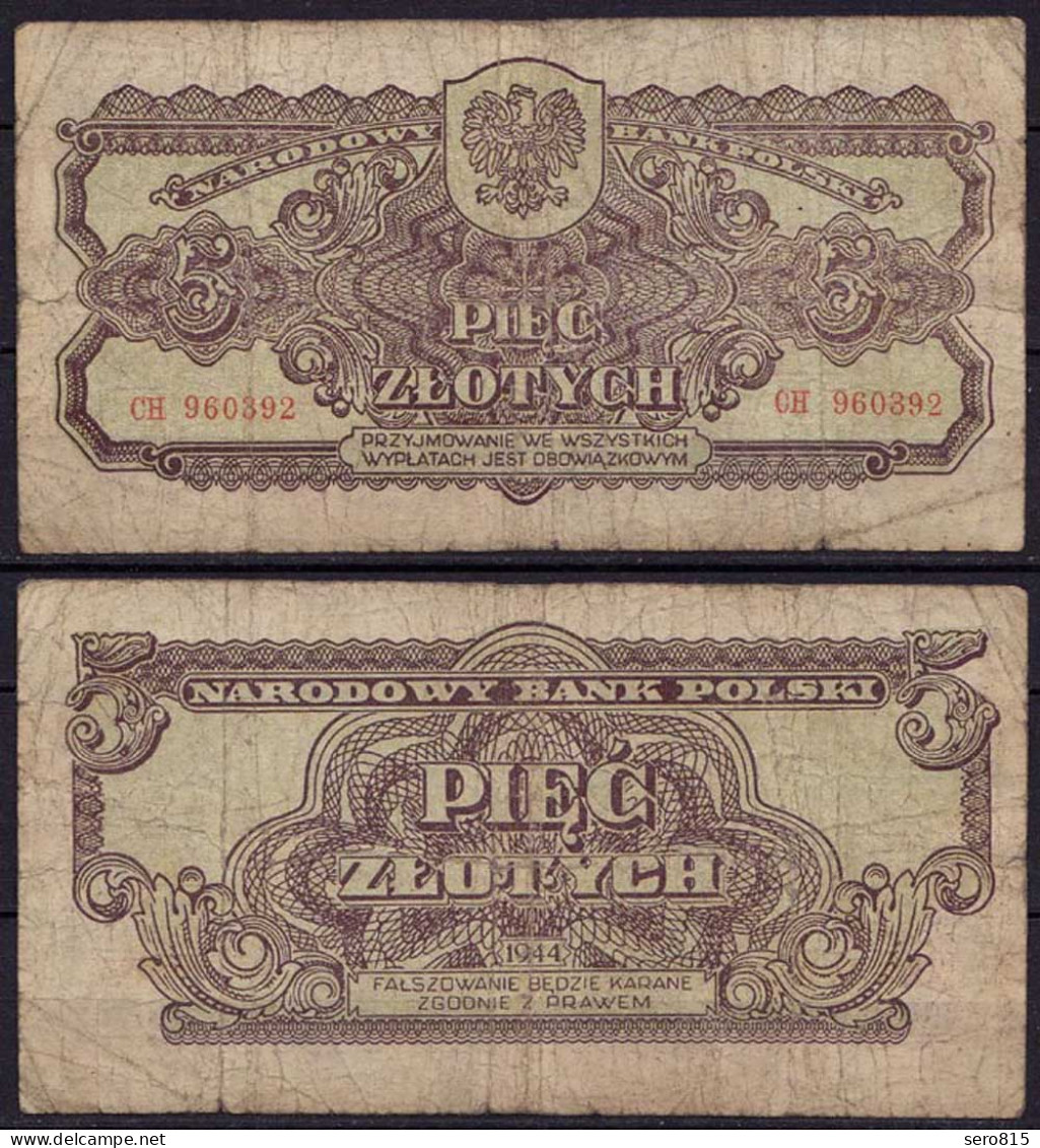 Polen - Poland - 5 Zlotych Banknote 1944 Pick 109a VG (5)   (ca780 - Polen