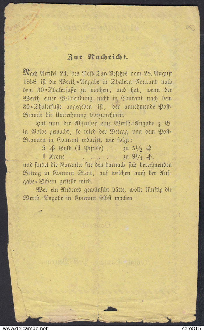 1860 Hannover Königliche Post Aufgabe-Schein    (23103 - Other & Unclassified