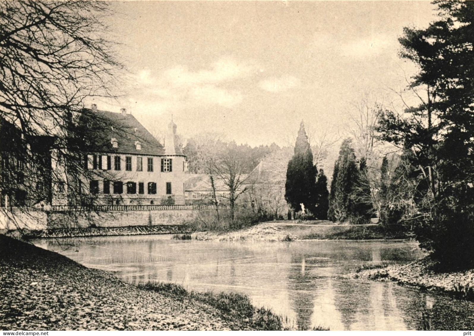 Teich Und Ostseite Des Schlosses Dyck, Jüchen, Neuss 1900s Unused Real Photo Postcard. Publisher Hermann Poy, Dresden - Neuss