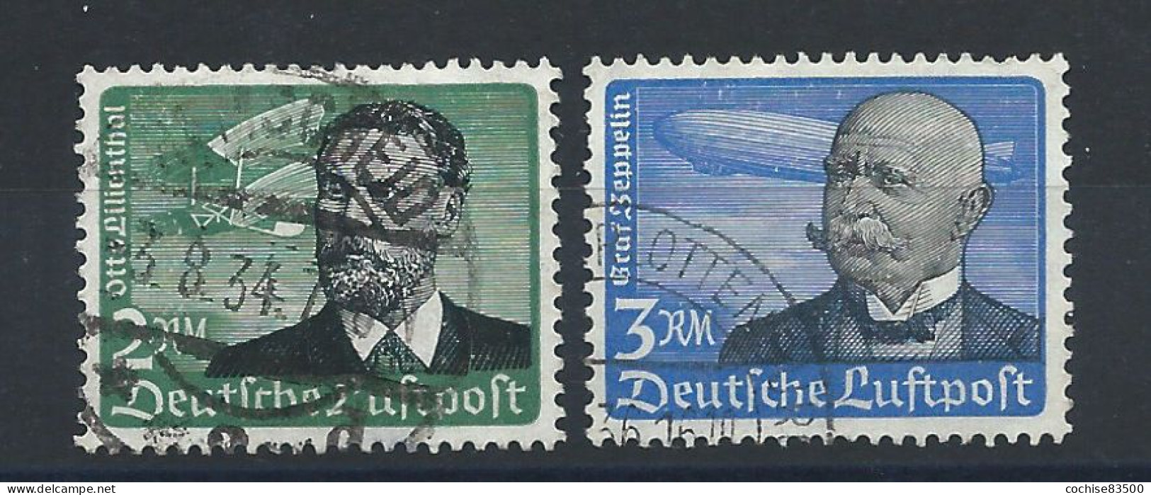 Allemagne Empire PA N°52/53 Obl (FU) 1934 - Aviateurs - Poste Aérienne & Zeppelin