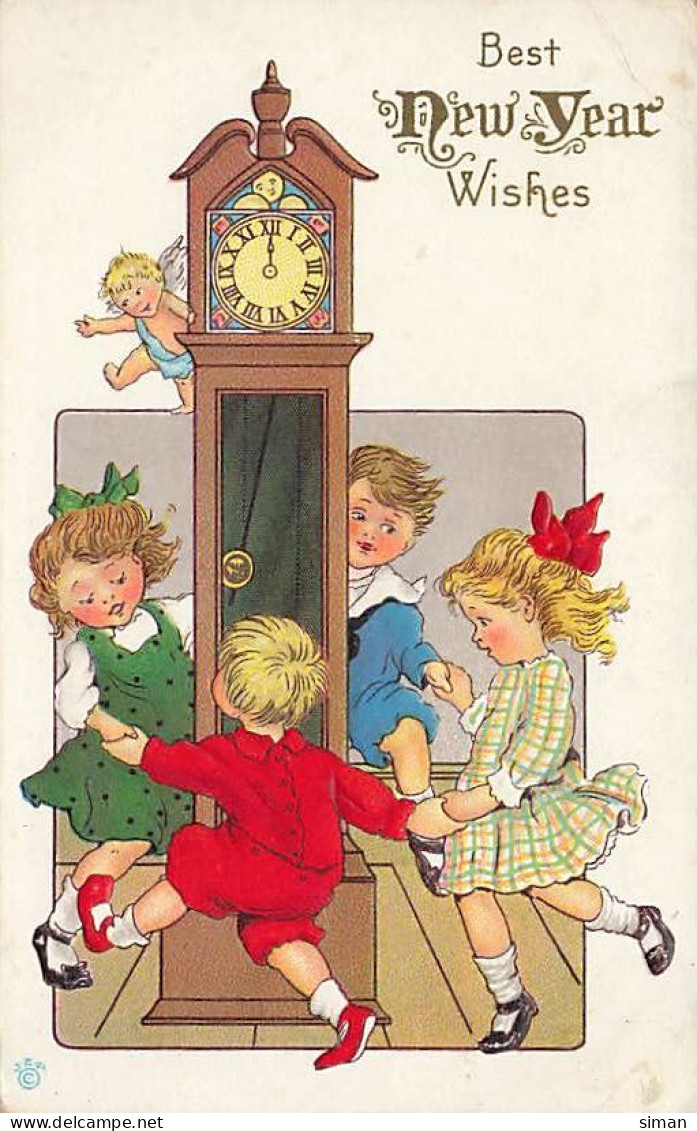 N°25027 - Carte Fantaisie Gaufrée - Best New Year Wishes - Enfants Faisant Une Ronde Autour D'une Horloge - Neujahr