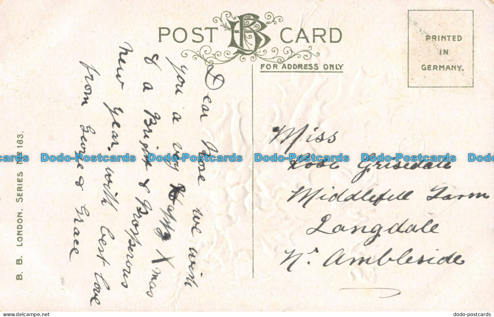 R074982 Xmas Best Wishes. B. B. London. Series No. 183 - Other & Unclassified