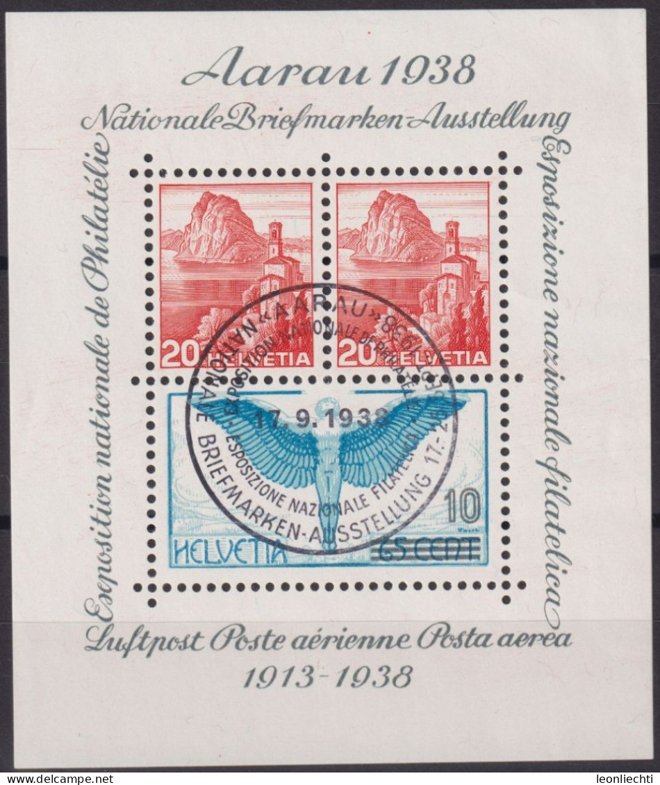 1938 Block Aarau Zum: W11,Mi: Bl.4,ⵙ 17.9.1938 Nationale Briefmarkenausstellung - Usados