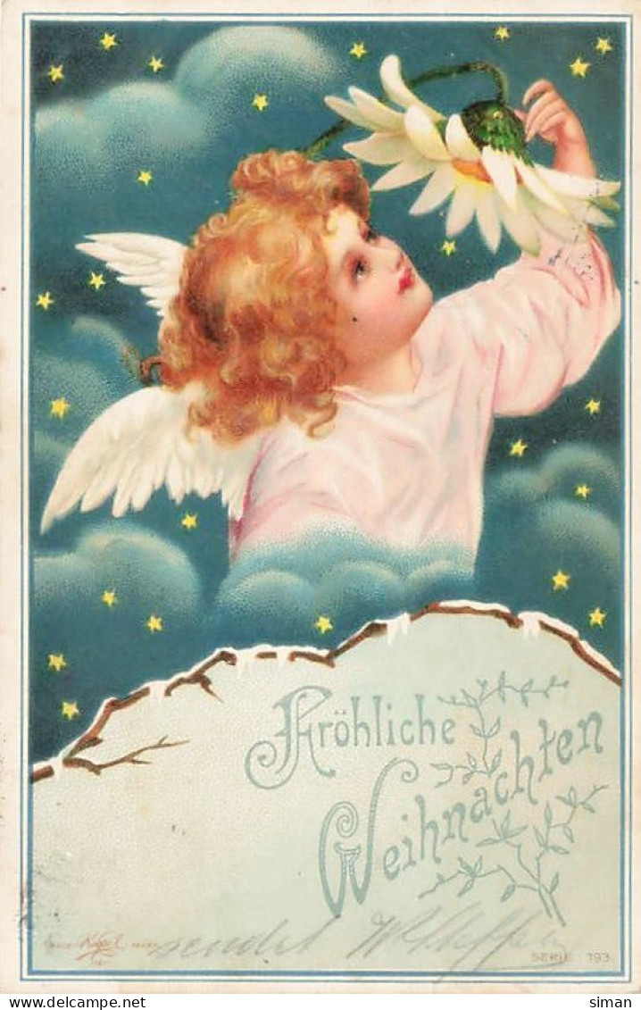 N°25032 - Carte Fantaisie - Clapsaddle - Fröhliche Weihnachten - Angelot Avec Une Marguerite - Sonstige & Ohne Zuordnung