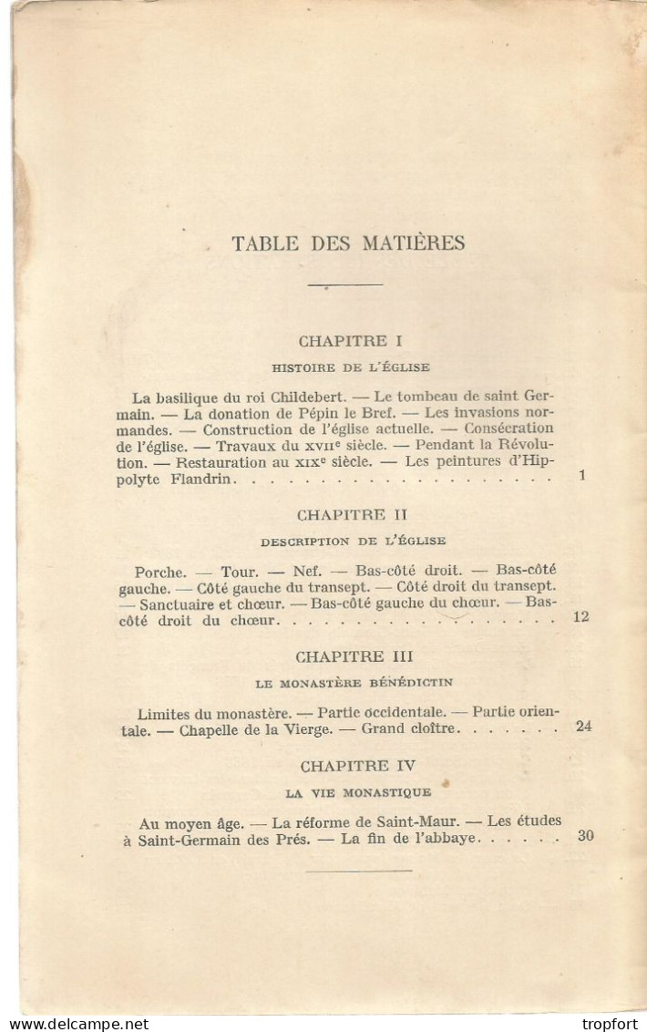 LIVRET L'ABBAYE DE SAINT GERMAIN DES PRES 1924  40 PAGES MONASTERE Bénédictin  LACOUR-GAYET - Geschiedenis