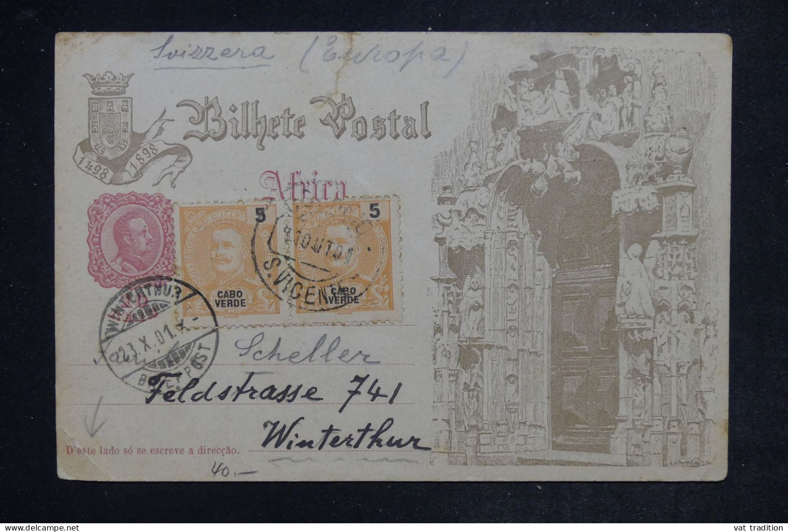 CAP VERT - Entier Postal + Compléments De St Vicente Pour La Suisse En 1901  - L 152435 - Isola Di Capo Verde