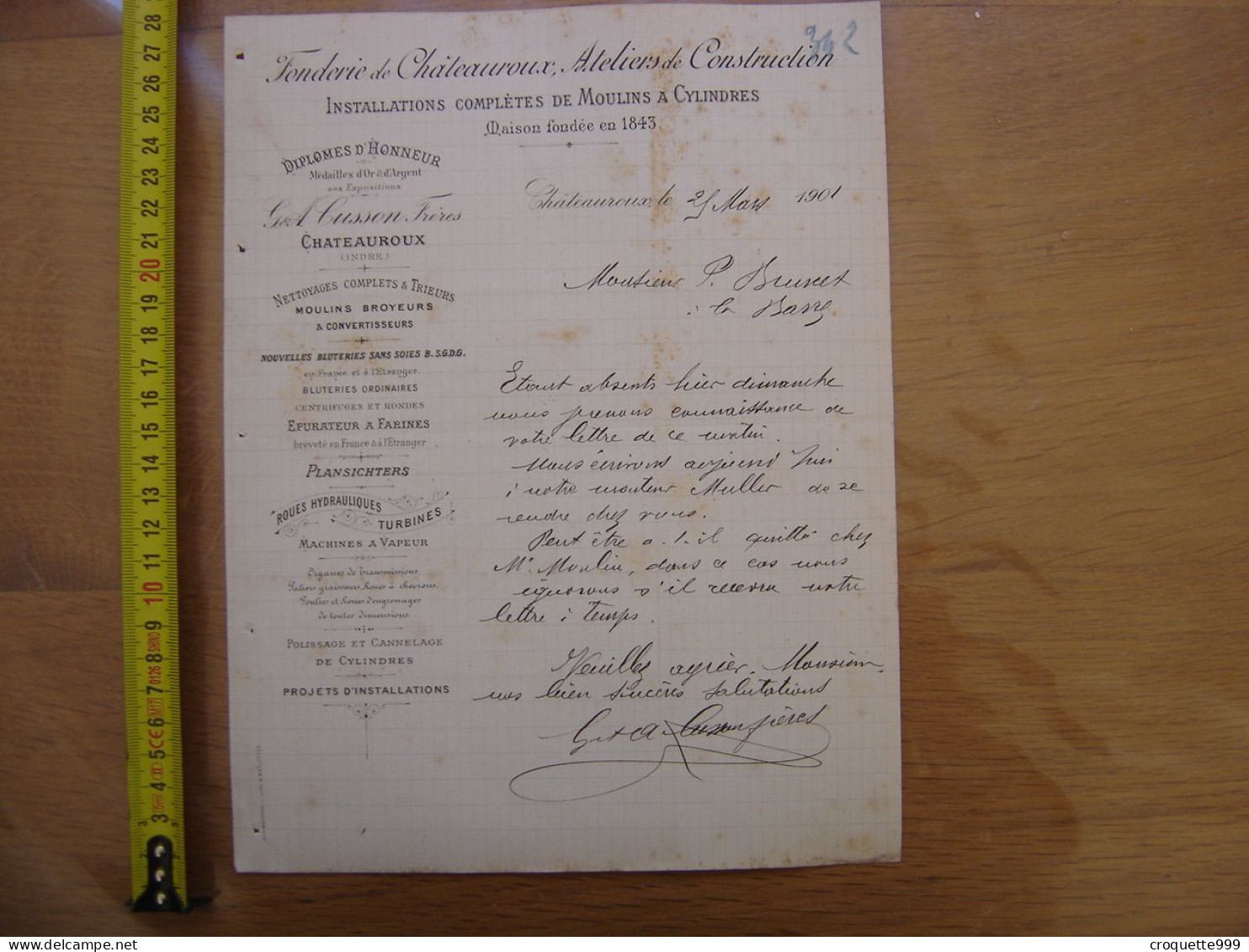 1901 Facture FONDERIE DE CHATEAUROUX Moulins A Cylindres Ateliers Construction - Otros & Sin Clasificación