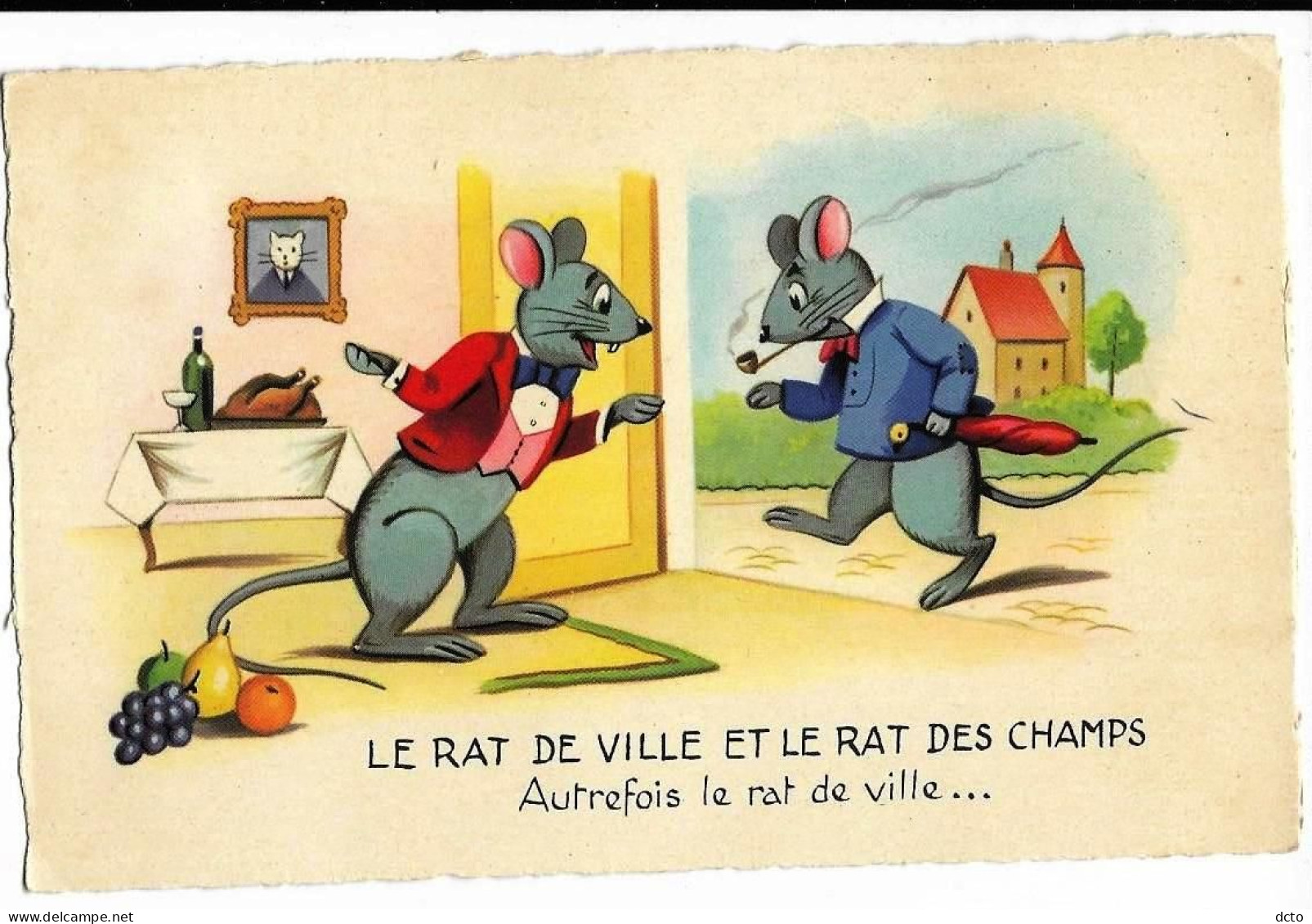 Fable La Fontaine Le Rat De Ville Et Le Rat Des Champs Autrefois Le Rat De Ville... Illustration Ed. JG, Cpsm Pf - Märchen, Sagen & Legenden