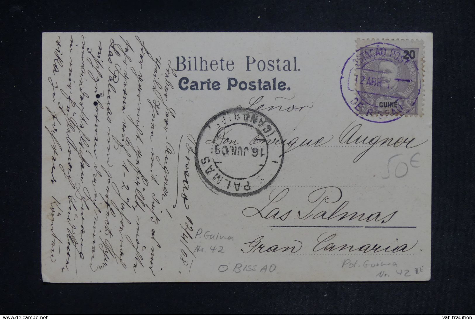 GUINÉE PORTUGAISE - Carte Postale De Geba Pour Las Palmas En 1908   - L 152436 - Guinea Portoghese