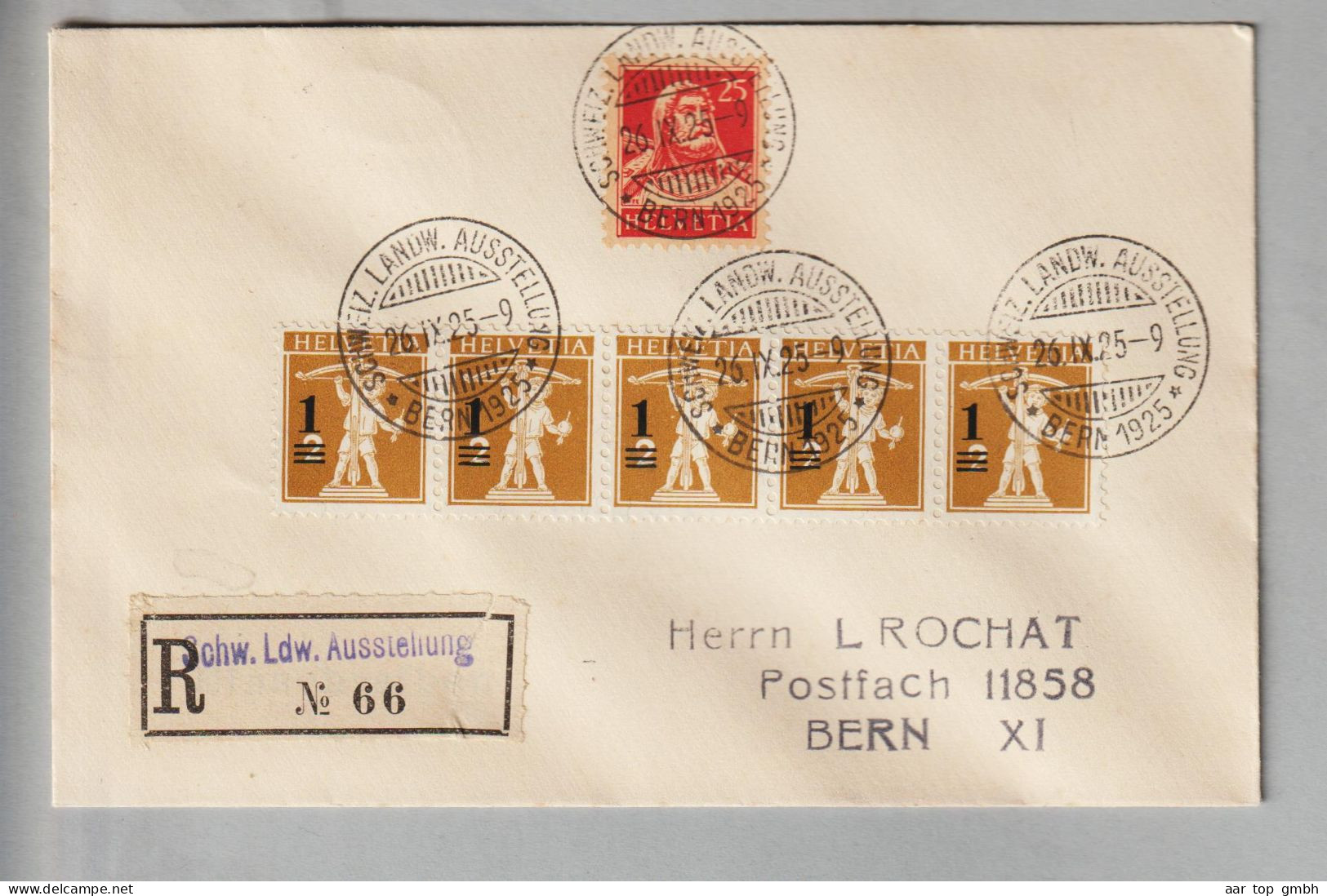 CH Heimat Sonderstempel 1925-09-26 SO#122 Schweiz. Landw.Ausstellung R-Brief (Rochat) - Postmark Collection