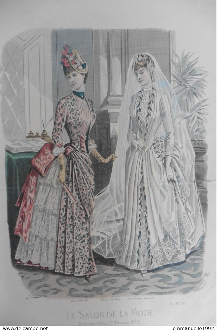 Gravure De Mode Du Journal Le Salon De La Mode 1884 Robe De Mariée - Grand Format 37 X 26 Cm - Estampes & Gravures