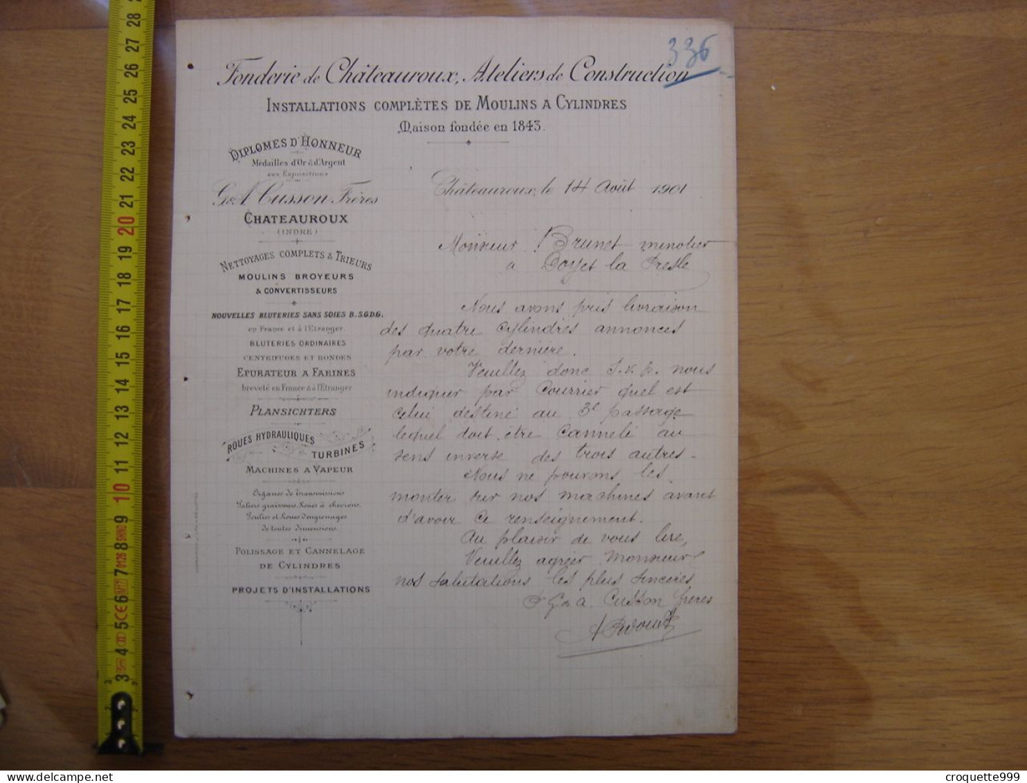 1901 Facture FONDERIE DE CHATEAUROUX Moulins A Cylindres Ateliers Construction - Other & Unclassified