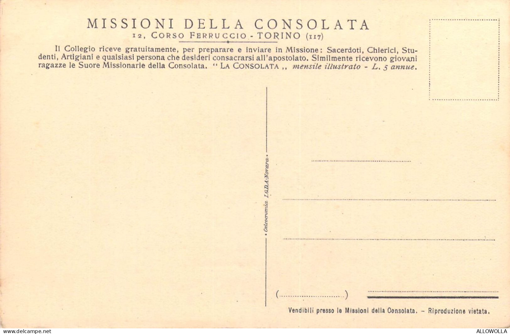 26915 " NELLE MISSIONI DELLA CONSOLATA-DI ALTO LIGNAGGIO "CART.POST. NON SPED. - Zonder Classificatie